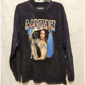 Aaliyah Okayplayer Long Tee Sleeve Shirt 2XL Black Leopard Graphic R&B Retro LTD